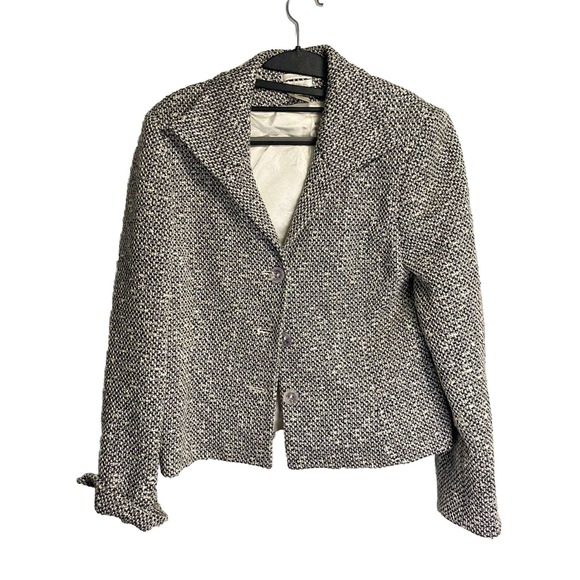 Austin Reed Womens Classic 3 Button Tweed Wool Preppy Blazer Jacket White 10 - Picture 1 of 4
